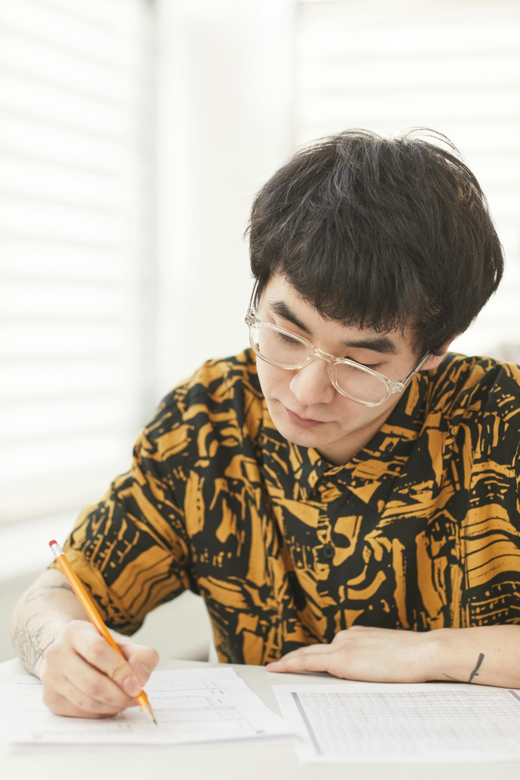 teenage male taking a test